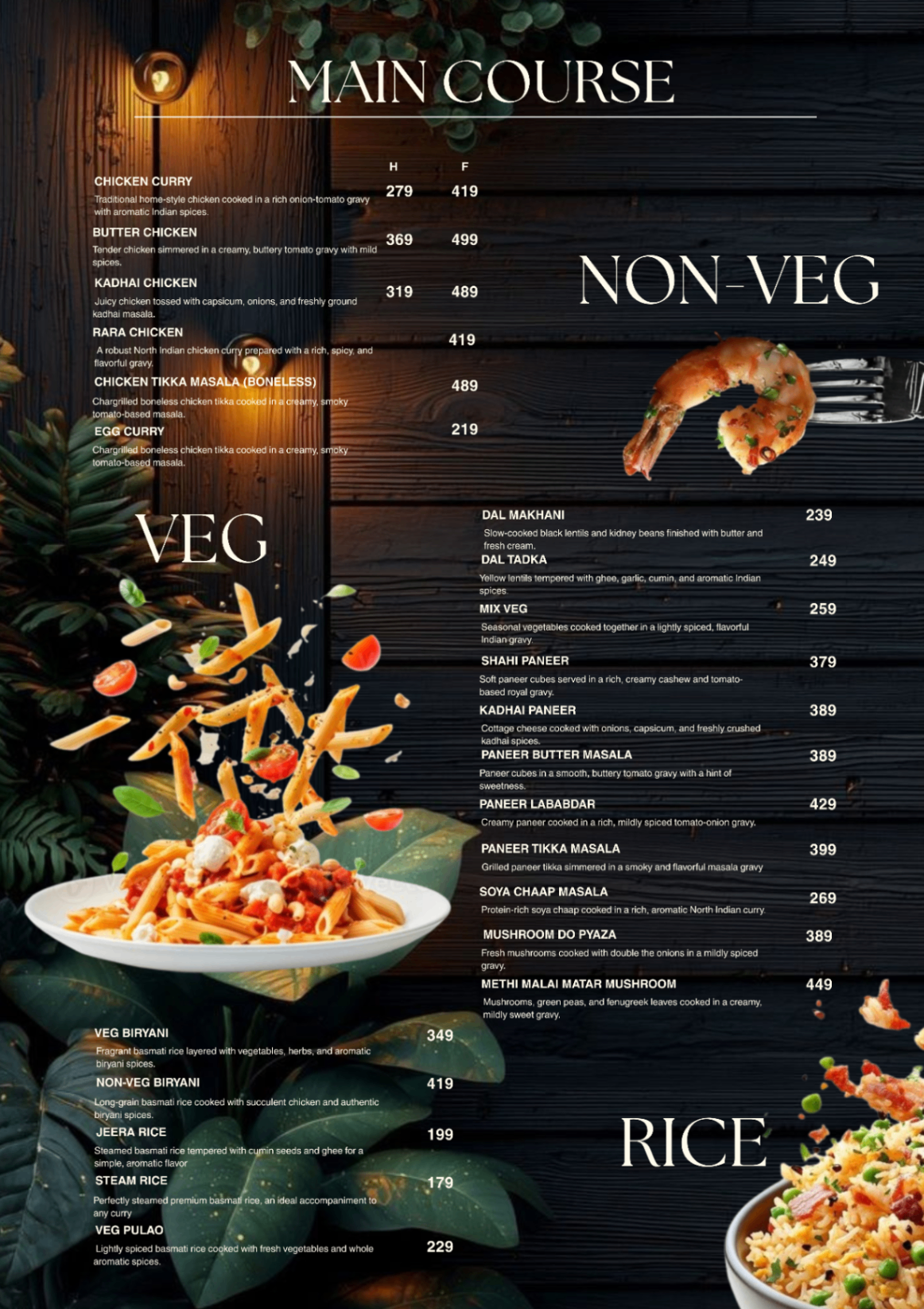 Arth Coffee — Main Course Veg, Non-Veg and Rice menu