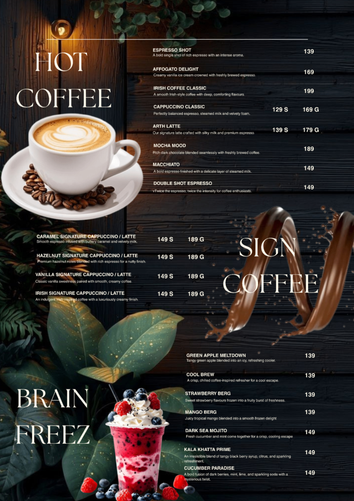 Arth Coffee — Hot Coffee, Signature Coffee and Brain Freez menu